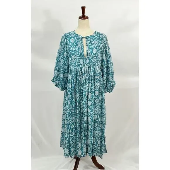 DAUGHTERS OF INDIA Sz M Medium Kyra Midi Dress Ocean Blue - Picture 7 of 14